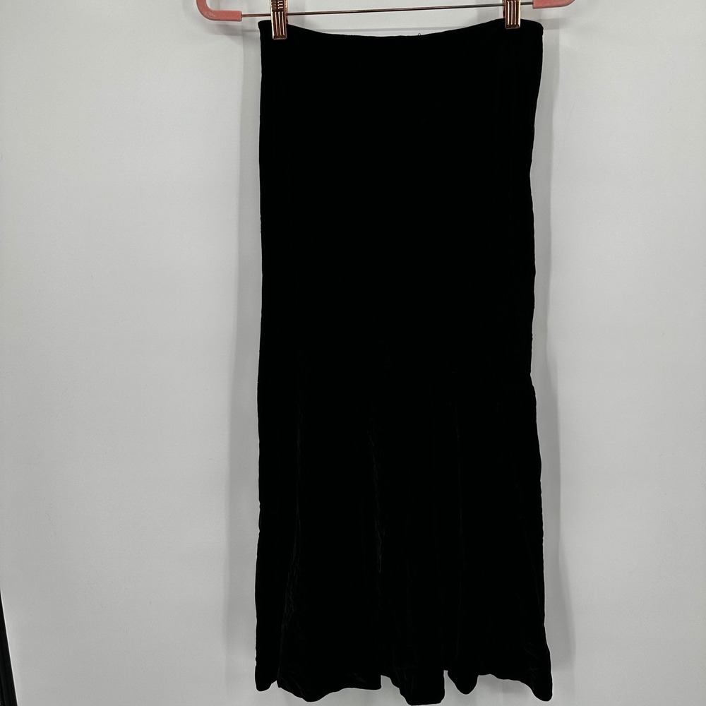 Lauren Ralph Lauren Petite Black Velvet‎ Silk Blend Midi Skirt Size 6P Formal